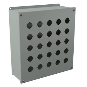 WIEGMANN PBXD25 Pushbutton Enclosure, 25 Holes, 30mm, 14 x 13 x 5 Inch Size, Wall Mount, Carbon Steel | CV6QBP