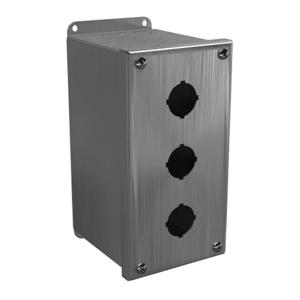 WIEGMANN PBXD3SS Pushbutton Enclosure, 3 Holes, 30mm, 8 x 4 x 5 Inch Size, Wall Mount, 304 Stainless Steel | CV6QBR