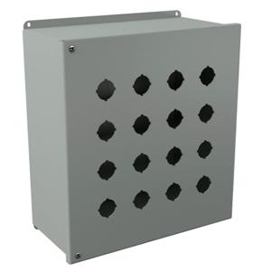 WIEGMANN PBYX16 Pushbutton Enclosure, 16 Holes, 30mm, 14 x 13 x 6 Inch Size, Wall Mount, Carbon Steel | CV6QBX