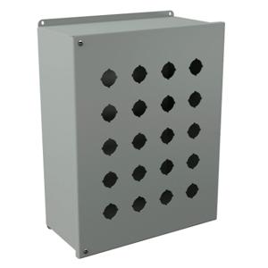 WIEGMANN PBYX20 Pushbutton Enclosure, 20 Holes, 30mm, 16 x 13 x 6 Inch Size, Wall Mount, Carbon Steel | CV6QBY