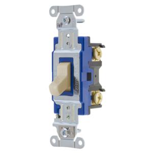 HUBBELL WIRING DEVICE-KELLEMS 1203AL Toggle Switch, Three Way, 15A, 120/277VAC, Almond | BD2YHB