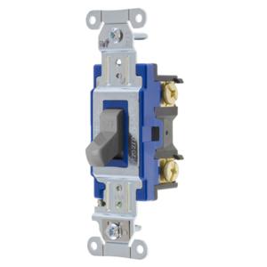 HUBBELL WIRING DEVICE-KELLEMS 1203GY Toggle Switch, Three Way, 15A, 120/277VAC, Gray | BC8YET