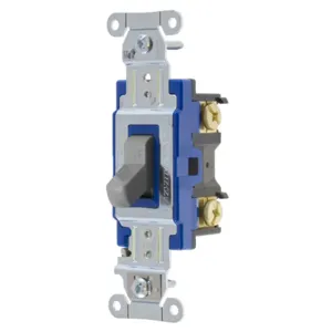 HUBBELL WIRING DEVICE-KELLEMS 1203GY Toggle Switch, Three Way, 15A, 120/277VAC, Gray | BC8YET