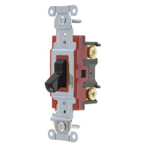 HUBBELL WIRING DEVICE-KELLEMS 1221BK Toggle Switch, Single Pole, 20A, 120/277VAC, Black | BC9GKV