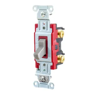 HUBBELL WIRING DEVICE-KELLEMS 1221GY Toggle Switch, Single Pole, 20A, 120/277VAC, Gray | BD3PXX