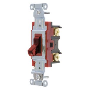 HUBBELL WIRING DEVICE-KELLEMS 1221R Toggle Switch, Single Pole, 20A, 120/277VAC, Red | BC8FZV