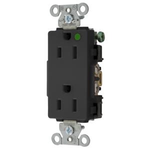 HUBBELL WIRING DEVICE-KELLEMS 2172BK Decorator Duplex Receptacle, 15A, 125V, 2-Pole, 3-Wire Grounding, Black | BD3NPG