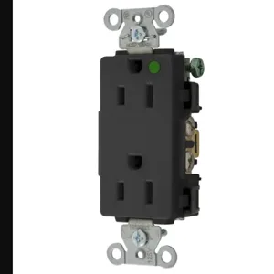 HUBBELL WIRING DEVICE-KELLEMS 2172BK Decorator Duplex Receptacle, 15A, 125V, 2-Pole, 3-Wire Grounding, Black | BD3NPG