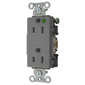 HUBBELL WIRING DEVICE-KELLEMS 2172GY Receptacle, Commercial, Standard Duplex, Flush Mount, 15A, 125V AC, Gray | BD3RKE 49YL35