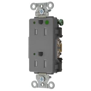 HUBBELL WIRING DEVICE-KELLEMS 2172GYLTRA Decorator Duplex Receptacle, Led Indicator, 15A, 125V, 2-Pole, Gray | BD4GGF