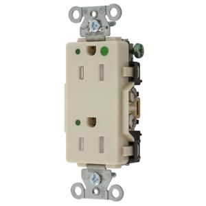 HUBBELL WIRING DEVICE-KELLEMS 2172IVLTRA Decorator Duplex Receptacle, Led Indicator, 15A, 125V, 2-Pole, Ivory | BD4GGG