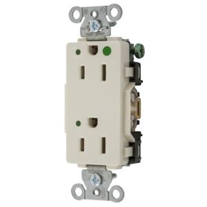 HUBBELL WIRING DEVICE-KELLEMS 2172LAL Decorator Duplex Receptacle, Led Indicator, 15A, 125V, 2-Pole, Light Almond | BD4CJU