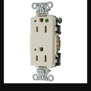 HUBBELL WIRING DEVICE-KELLEMS 2172LAL Decorator Duplex Receptacle, Led Indicator, 15A, 125V, 2-Pole, Light Almond | BD4CJU