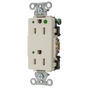 HUBBELL WIRING DEVICE-KELLEMS 2172LALTRA Decorator Duplex Receptacle, Led Indicator, 15A, 125V, 2-Pole, Light Almond | BD4FBK