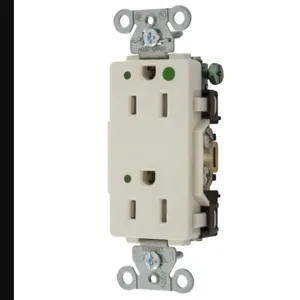 HUBBELL WIRING DEVICE-KELLEMS 2172LALTRA Decorator Duplex Receptacle, Led Indicator, 15A, 125V, 2-Pole, Light Almond | BD4FBK