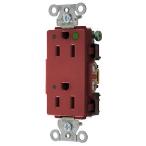 HUBBELL WIRING DEVICE-KELLEMS 2172REDL Decorator Duplex Receptacle, Led Indicator, 15A, 125V, 2-Pole, Red | BD3YJZ