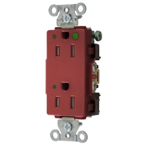 HUBBELL WIRING DEVICE-KELLEMS 2172REDLTRA Decorator Duplex Receptacle, Led Indicator, 15A, 125V, 2-Pole, Red | BD3TDQ