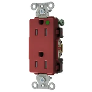 HUBBELL WIRING DEVICE-KELLEMS 2172REDTRA Decorator Duplex Receptacle, 15A, 125V, 2-Pole, 3-Wire Grounding, Red | BD4DQZ