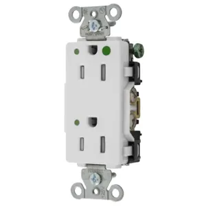 HUBBELL WIRING DEVICE-KELLEMS 2172WLTRA Decorator Duplex Receptacle, Led Indicator, 15A, 125V, 2-Pole, White | BD2NMN