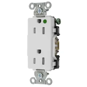 HUBBELL WIRING DEVICE-KELLEMS 2172WTRA Decorator Duplex Receptacle, 15A, 125V, 2-Pole, 3-Wire Grounding, White | BD4GGH