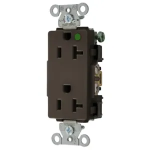 HUBBELL WIRING DEVICE-KELLEMS 2182 Decorator Duplex Receptacle, 20A, 125V, 2-Pole, 3-Wire Grounding, Brown | BD3UWM