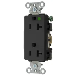 HUBBELL WIRING DEVICE-KELLEMS 2182BK Decorator Duplex Receptacle, 20A, 125V, 2-Pole, 3-Wire Grounding, Black | BD4GGJ