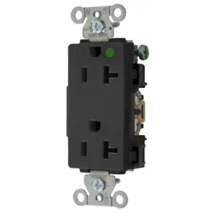 HUBBELL WIRING DEVICE-KELLEMS 2182BKL Decorator Duplex Receptacle, Led Indicator, 20A, 125V, 2-Pole, Black | BD3XJZ