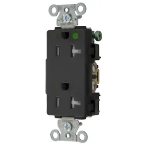 HUBBELL WIRING DEVICE-KELLEMS 2182BKLTRA Decorator Duplex Receptacle, Led Indicator, 20A, 125V, 2-Pole, Black | BD4CJV