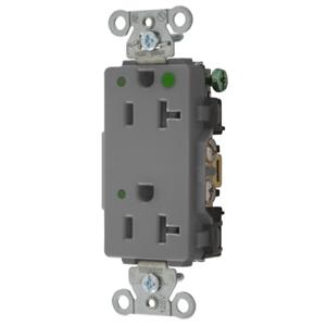 HUBBELL WIRING DEVICE-KELLEMS 2182GYL Decorator Duplex Receptacle, Led Indicator, 20A, 125V, 2-Pole, Gray | BD4DRB