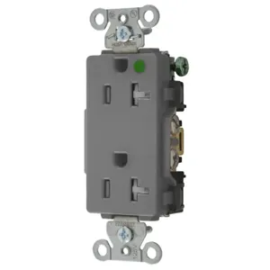 HUBBELL WIRING DEVICE-KELLEMS 2182GYTRA Decorator Duplex Receptacle, 20A, 125V, 2-Pole, 3-Wire Grounding, Gray | BD3VRC