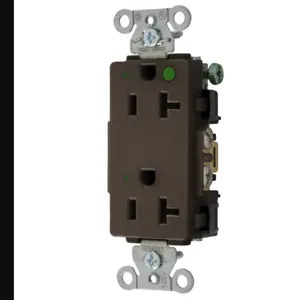 HUBBELL WIRING DEVICE-KELLEMS 2182L Decorator Duplex Receptacle, Led Indicator, 20A, 125V, 2-Pole, Brown | BD3WMN