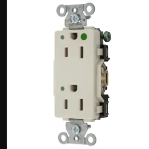 HUBBELL WIRING DEVICE-KELLEMS 2182LAL Decorator Duplex Receptacle, Led Indicator, 20A, 125V, 2-Pole, Light Almond | BD4BLZ