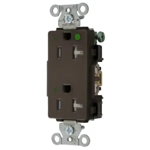 HUBBELL WIRING DEVICE-KELLEMS 2182LTRA Decorator Duplex Receptacle, Led Indicator, 20A, 125V, 2-Pole, Brown | BD3QLE