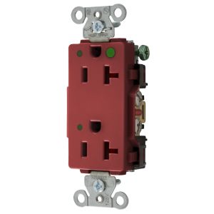 HUBBELL WIRING DEVICE-KELLEMS 2182REDL Decorator Duplex Receptacle, Led Indicator, 20A, 125V, 2-Pole, Red | BD4JRA