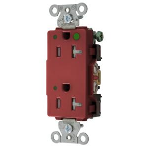 HUBBELL WIRING DEVICE-KELLEMS 2182REDLTRA Decorator Duplex Receptacle, Led Indicator, 20A, 125V, 2-Pole, Red | BD3UGB