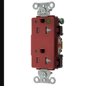 HUBBELL WIRING DEVICE-KELLEMS 2182REDLTRA Decorator Duplex Receptacle, Led Indicator, 20A, 125V, 2-Pole, Red | BD3UGB