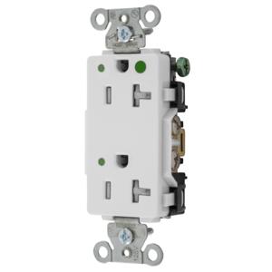 HUBBELL WIRING DEVICE-KELLEMS 2182WLTRA Decorator Duplex Receptacle, Led Indicator, 20A, 125V, 2-Pole, White | BD4HLL