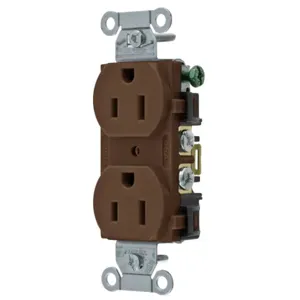 HUBBELL WIRING DEVICE-KELLEMS 5252AB Straight Receptacle, Duplex, 15A 125V, Brown | BC9HWH