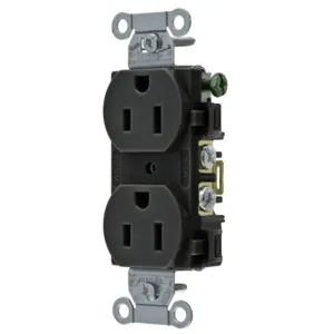 HUBBELL WIRING DEVICE-KELLEMS 5252ABLK Straight Receptacle, Duplex, 15A 125V, Black | BC7YUE