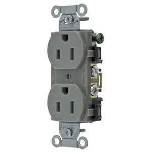 HUBBELL WIRING DEVICE-KELLEMS 5252AG Straight Receptacle, Duplex, 15A 125V, Gray | BD6DED