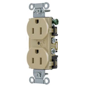 HUBBELL WIRING DEVICE-KELLEMS 5252AI Straight Receptacle, Duplex, 15A 125V, Ivory | BD2FJG