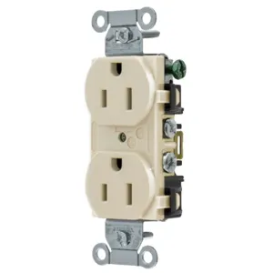 HUBBELL WIRING DEVICE-KELLEMS 5252ALA Straight Receptacle, Duplex, 15A 125V, Light Almond | BC9LQW