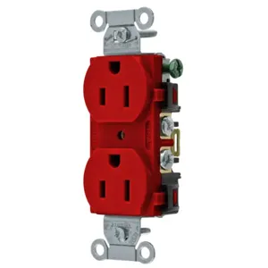 HUBBELL WIRING DEVICE-KELLEMS 5252AR Straight Receptacle, Duplex, 15A 125V, Red | BC9EJK