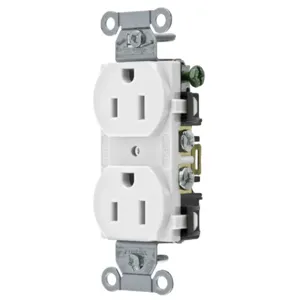 HUBBELL WIRING DEVICE-KELLEMS 5252AW Straight Receptacle, Duplex, 15A 125V, White | BD4UDP