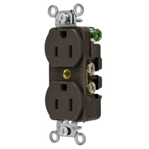 HUBBELL WIRING DEVICE-KELLEMS 5252B Straight Receptacle, Duplex, 15A 125V, Brown | CE6QPJ