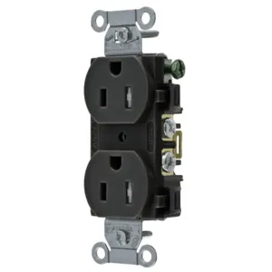 HUBBELL WIRING DEVICE-KELLEMS 5252BLKTR Straight Receptacle, Duplex, 15A 125V, Black | CE6QPL