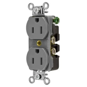 HUBBELL WIRING DEVICE-KELLEMS 5252G Straight Receptacle, Duplex, 15A 125V, Gray | CE6QPN