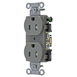 HUBBELL WIRING DEVICE-KELLEMS 5252GTR Straight Receptacle, Duplex, 15A 125V, Gray | CE6QPP