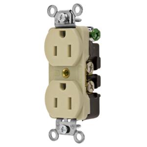 HUBBELL WIRING DEVICE-KELLEMS 5252I Straight Receptacle, Duplex, 15A 125V, Ivory | CE6QPQ