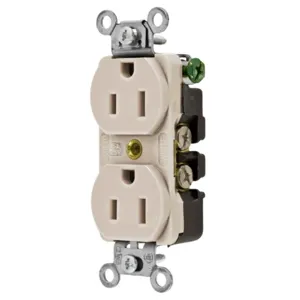 HUBBELL WIRING DEVICE-KELLEMS 5252LA Straight Receptacle, Duplex, 15A 125V, Light Almond | CE6QPT